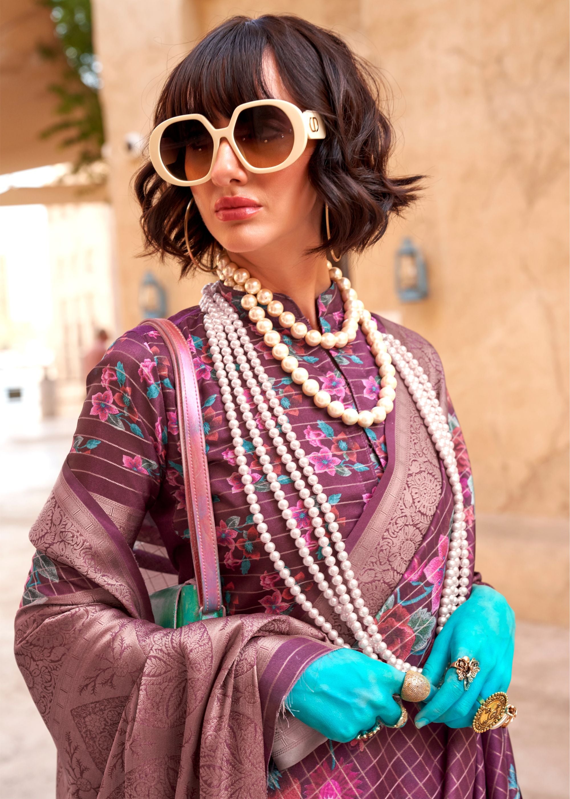 Mulberry Printed Handloom Georgette Saree - qivii