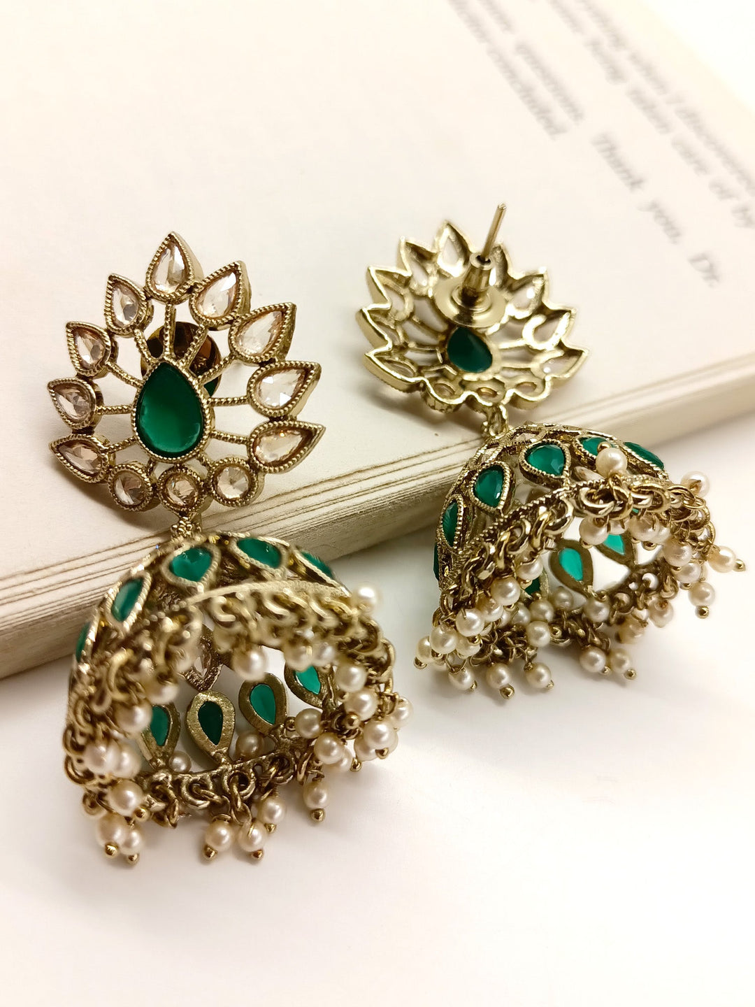 Lucille Green Polki Jhumki