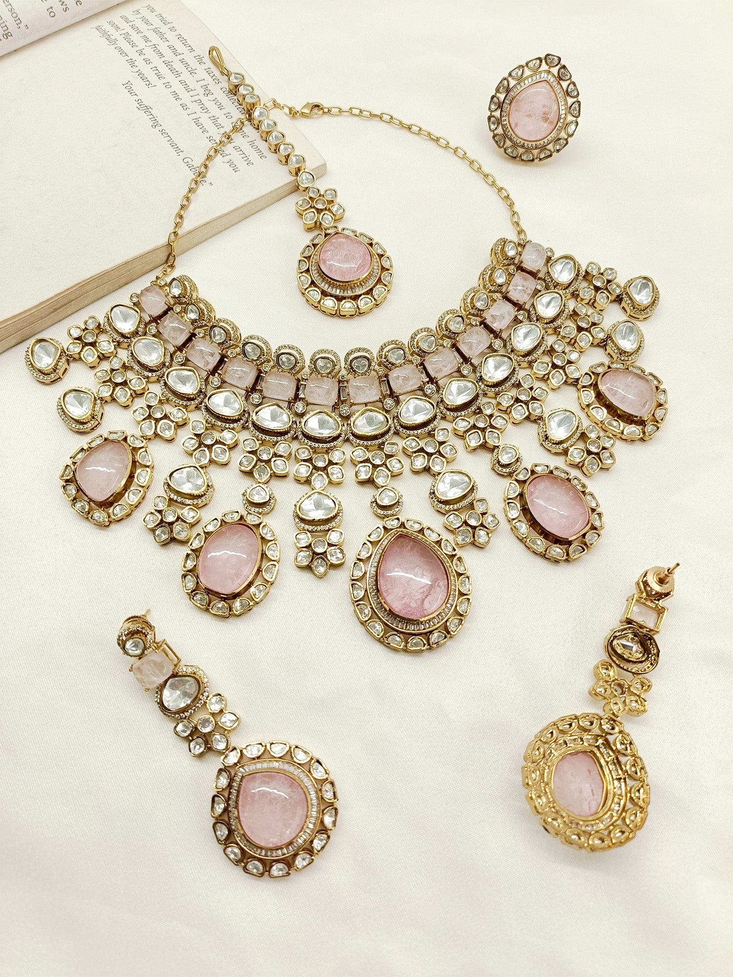 Kashtri Baby Pink Victorian Necklace Set - qivii