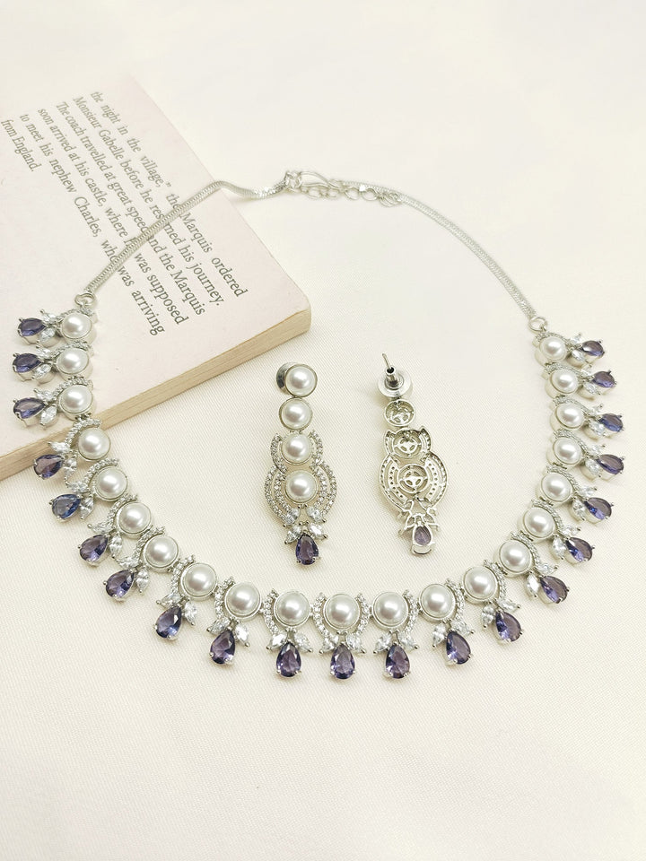 Abigail Purple American Diamond Necklace Set