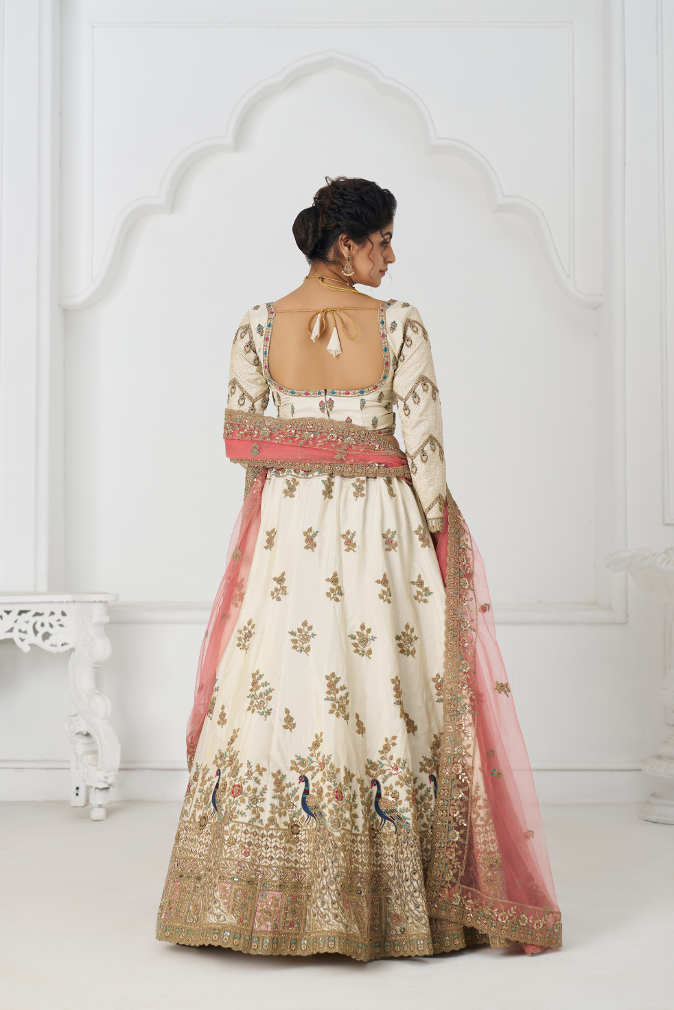 White Embroidered Zari Silk Designer Bridal Lehenga - qivii