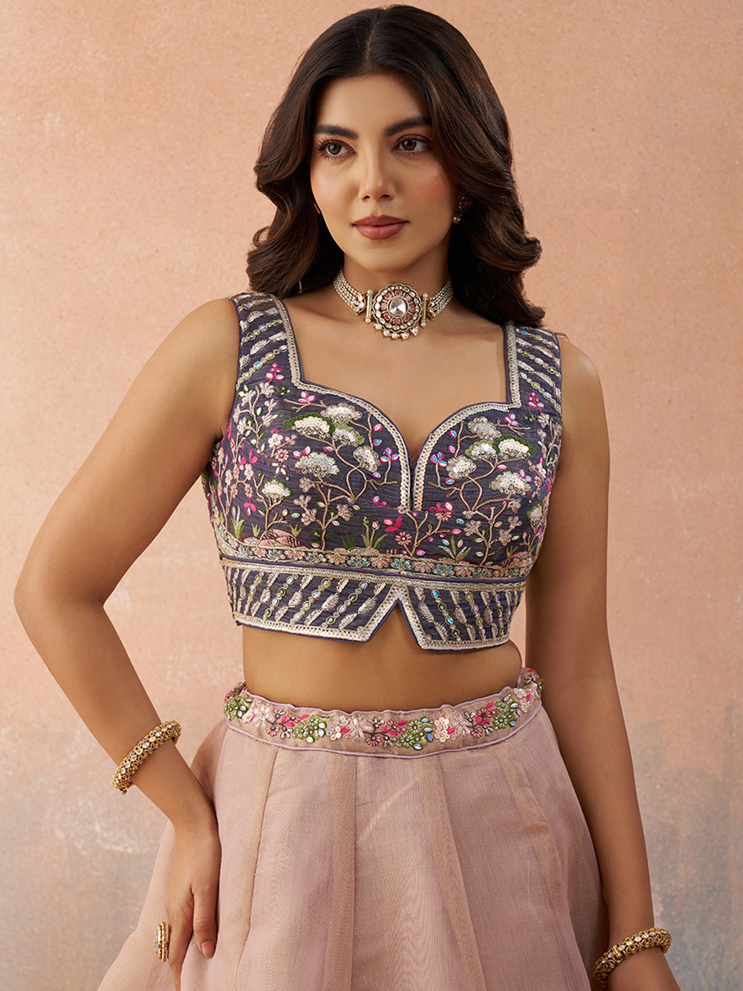 Ombre Purple and Mauve Sequins Embroidered Lehenga Set