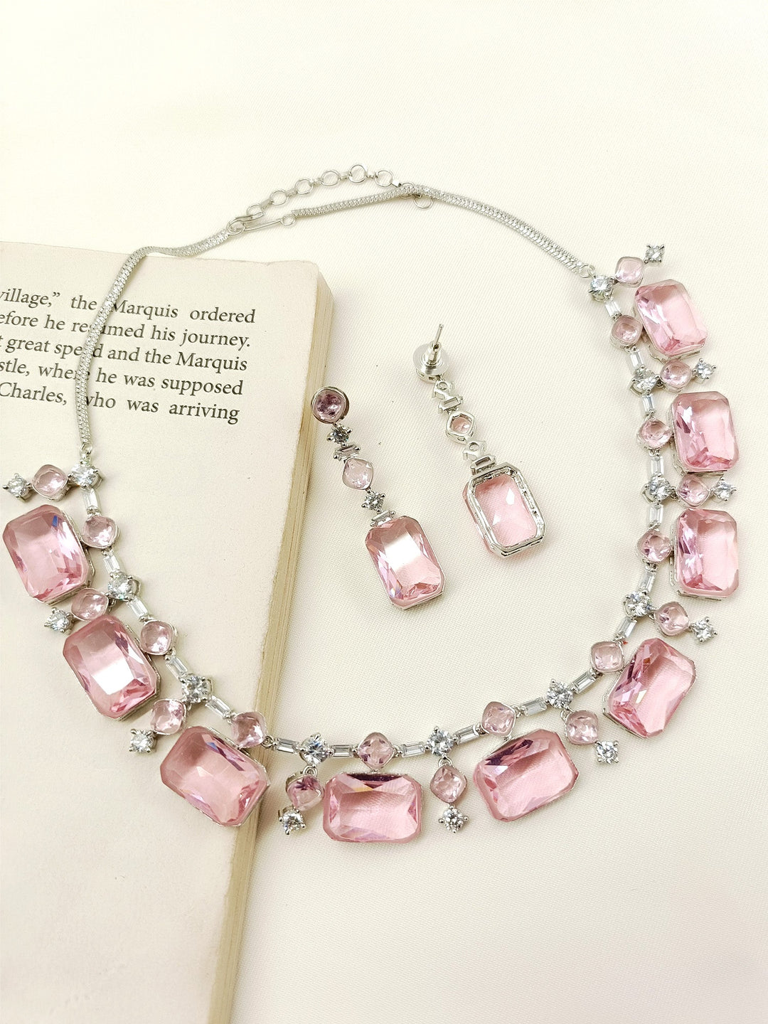 Bageshri Pink Swarovski Stone Necklace Set