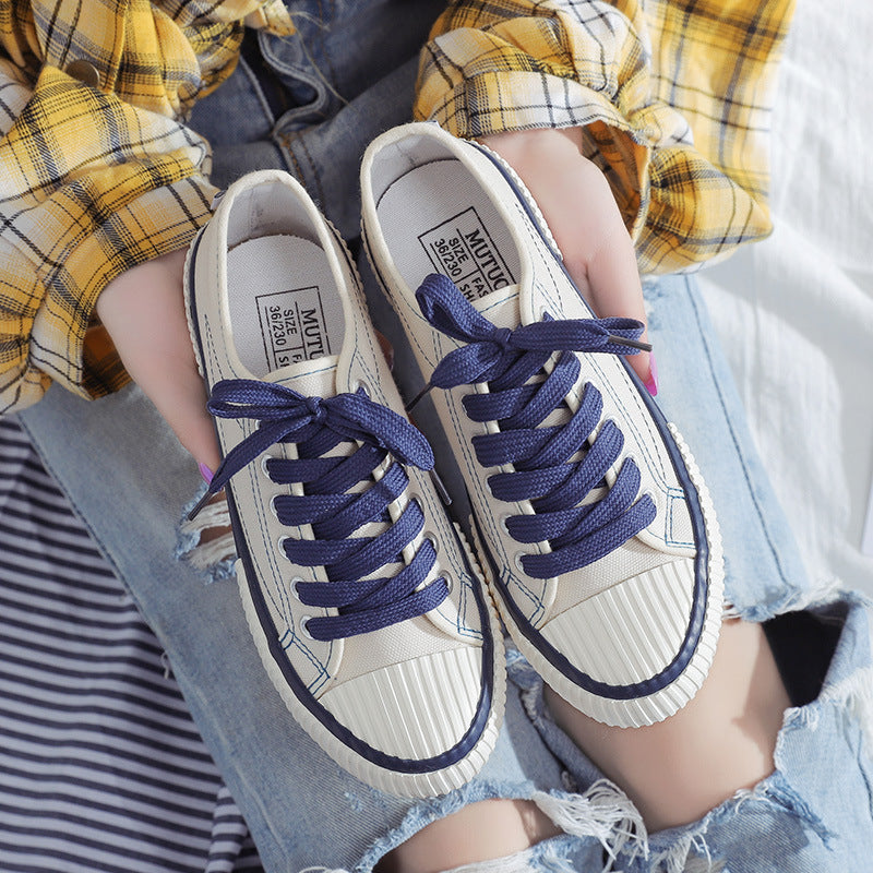 Women's Ravelle Contrast Stitch Sneakers - Chunky Low-Top Canvas Lace-Up Shoes (US 4-8.5)