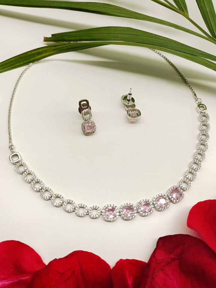 Anjana Baby Pink American Diamond Set