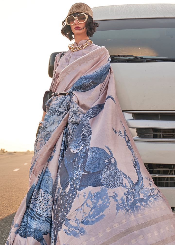 Lavender Purple Woven Tussar Silk Saree