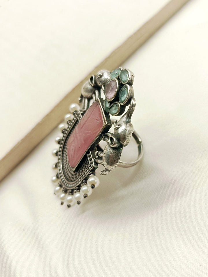 Lili Baby Pink Elephant Oxidized Finger Ring