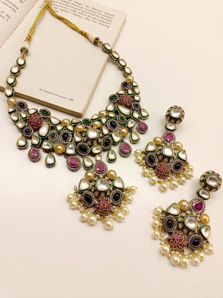 Maniya Navratna Victorian Necklace Set