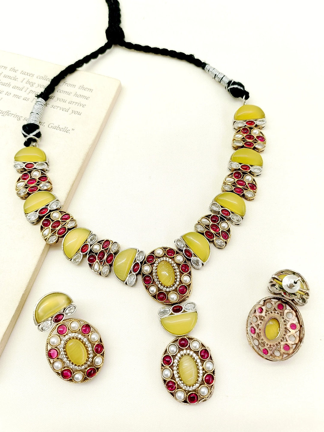 Loveina Yellow Oxidized Necklace Set