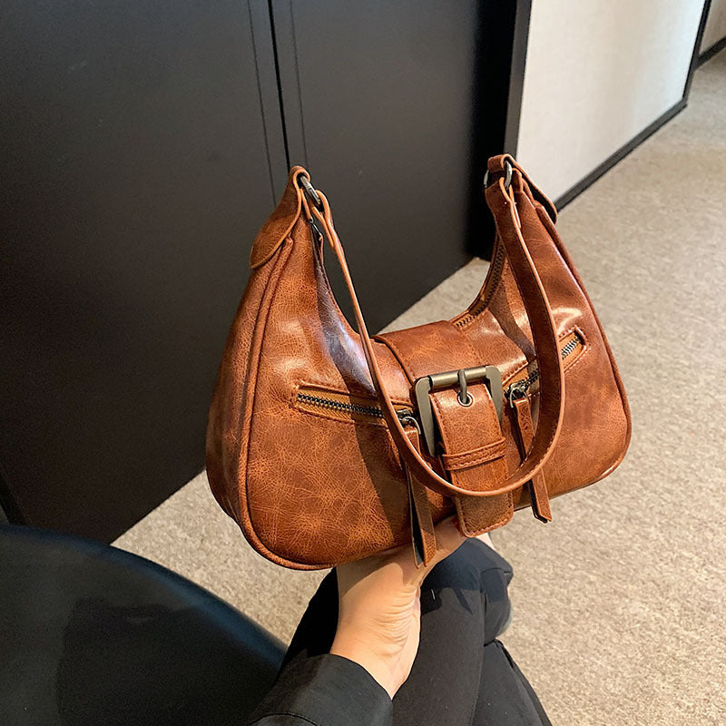 Women's Heartland Crescent — Vintage-Inspired Shoulder Saddle with Distressed Leather Accents & Adjustable Strap