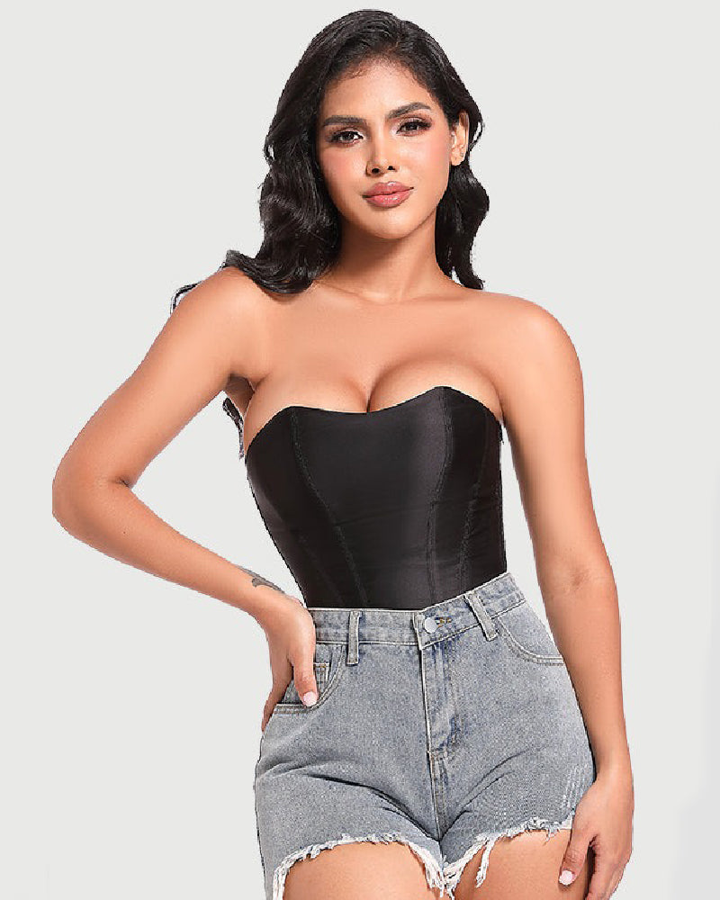 Shapshe® Women's Satin Lace Up Boned Corset Top Overbust Side Zipper Waist Trainer  - By Qivii