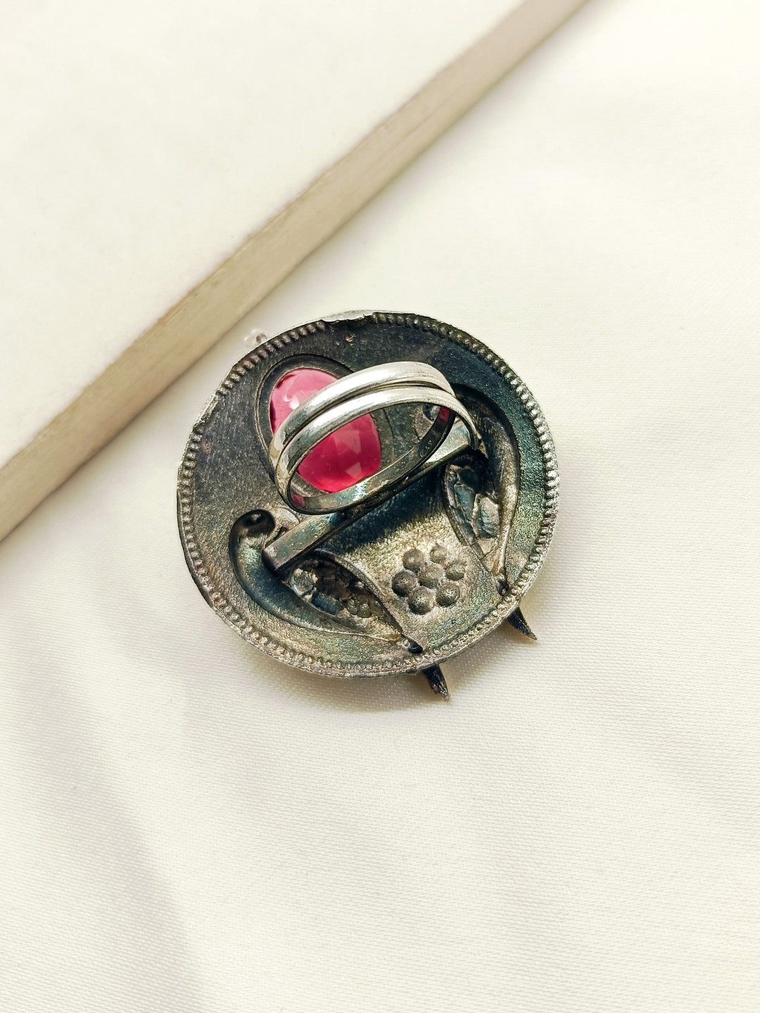 Cherly Rose Pink Peacock Oxidized Finger Ring