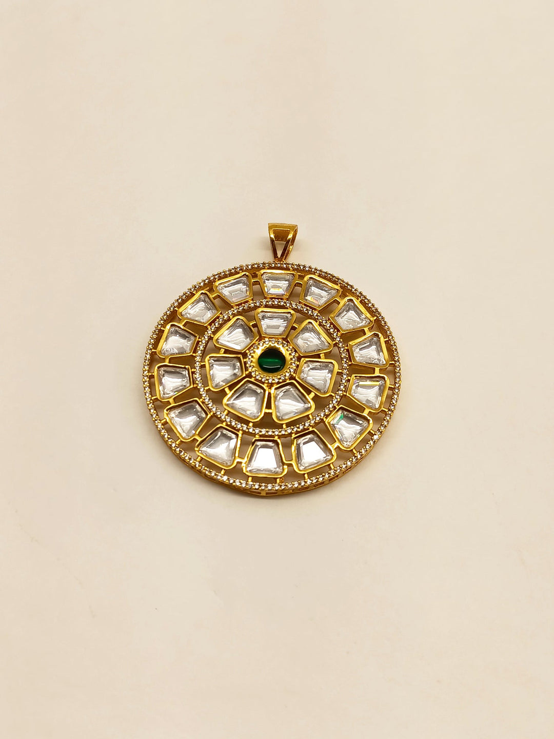 Vaishvi Green Kundan Round Pendant Set