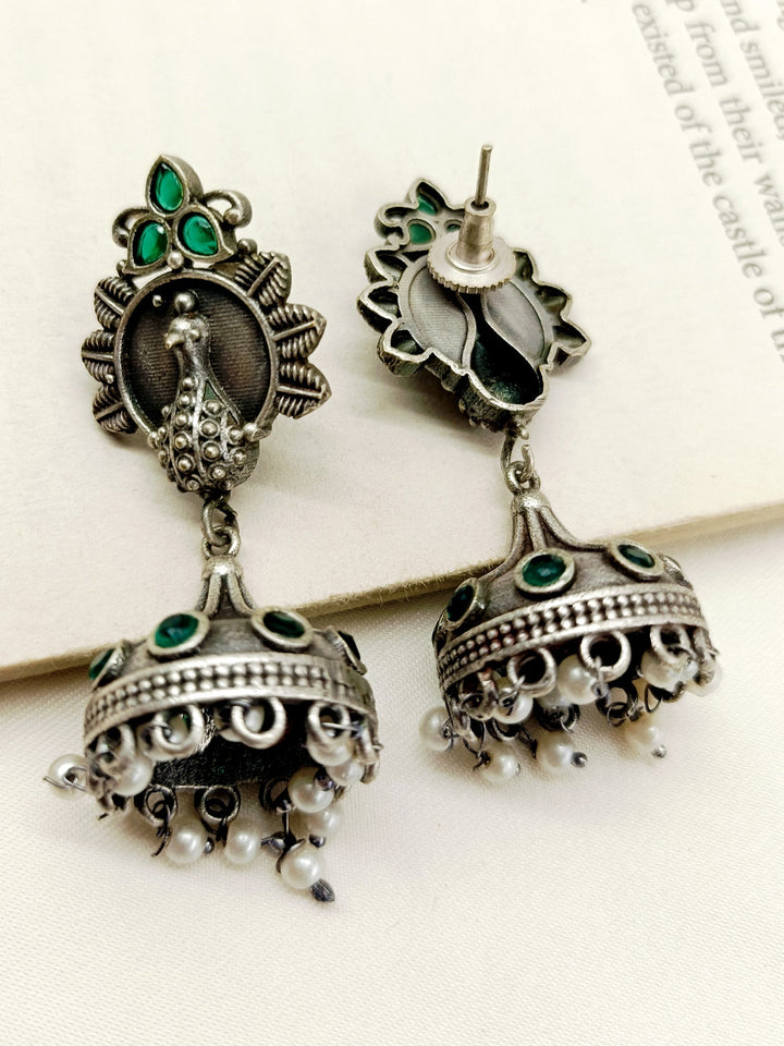 Sonakshi Green Peacock Oxidized Jhumki