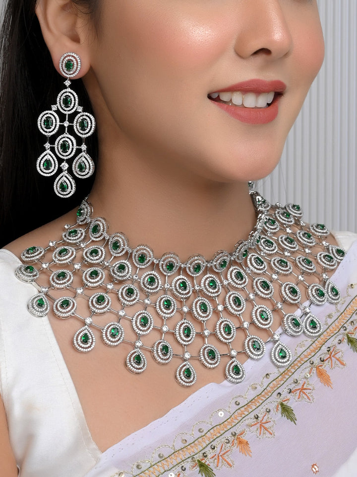 Aarzoo Green Emerald And American Diamonds Necklace Set