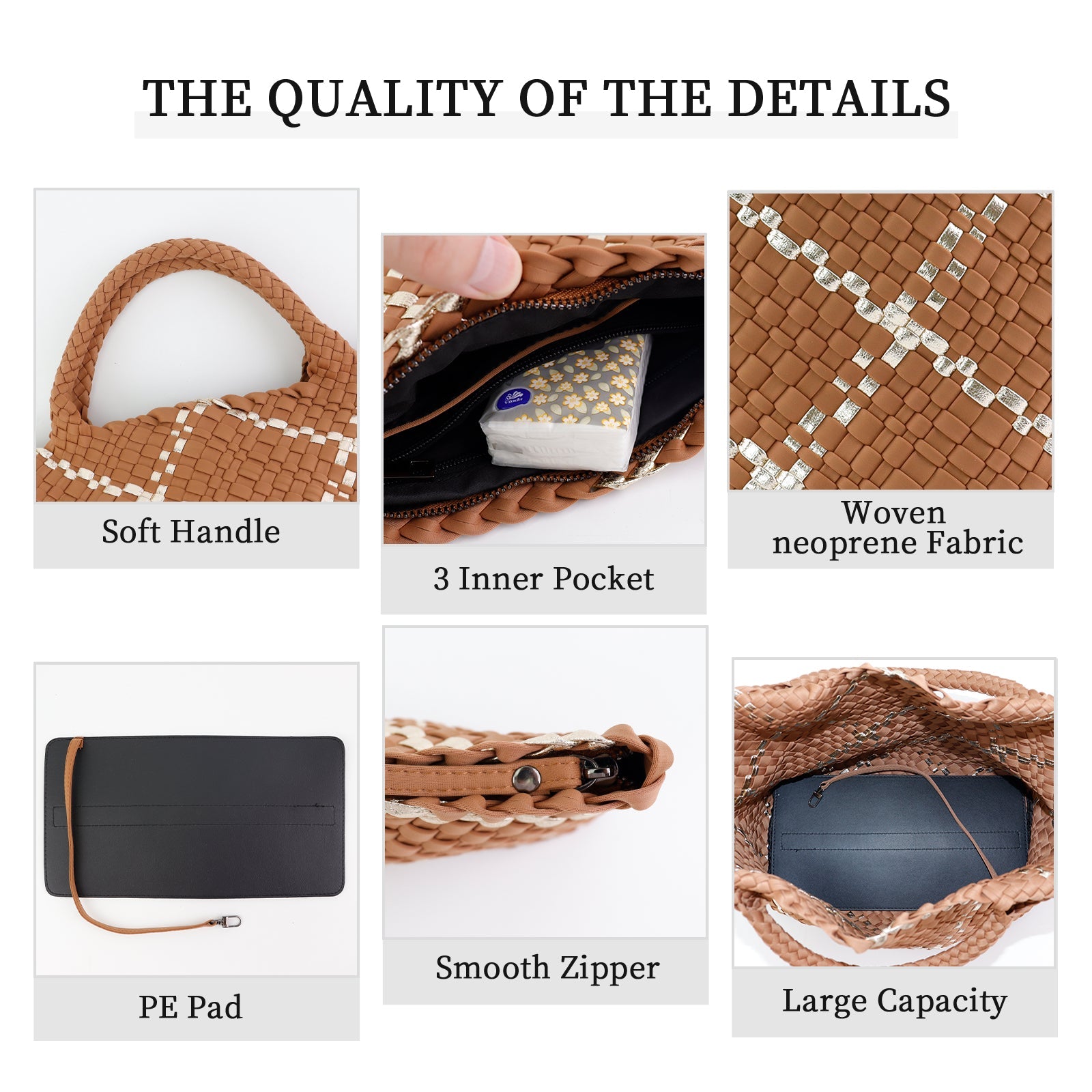 Colorblock Neoprene Woven Bag - Camel | Ounamei