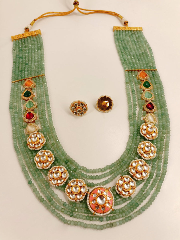 Aubrae Mint Green Long Kundan Set