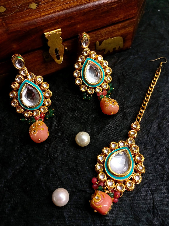 Anmol Kundan Earrings With Teeka