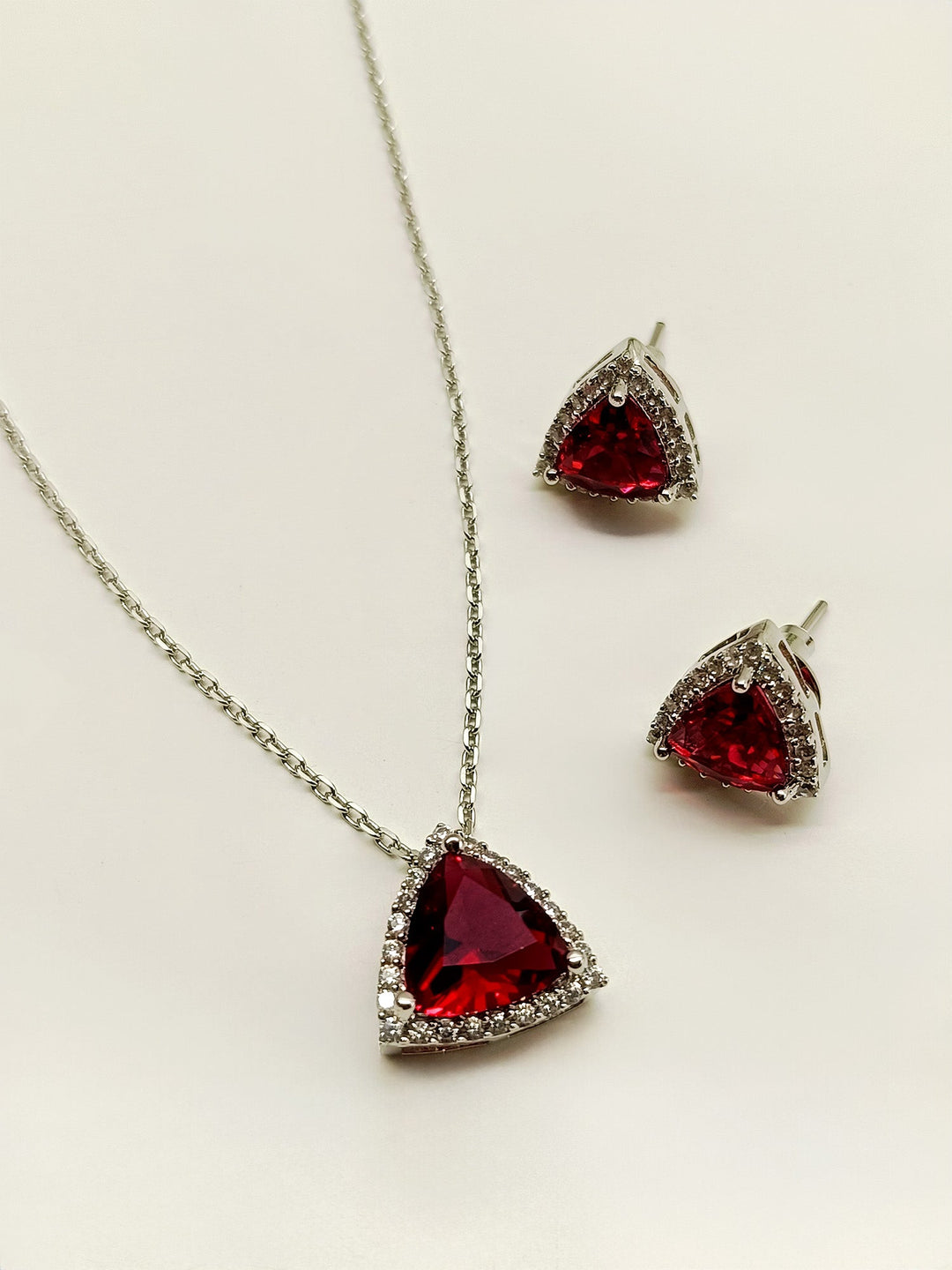 Eshika Maroon American Diamond Pendant Set