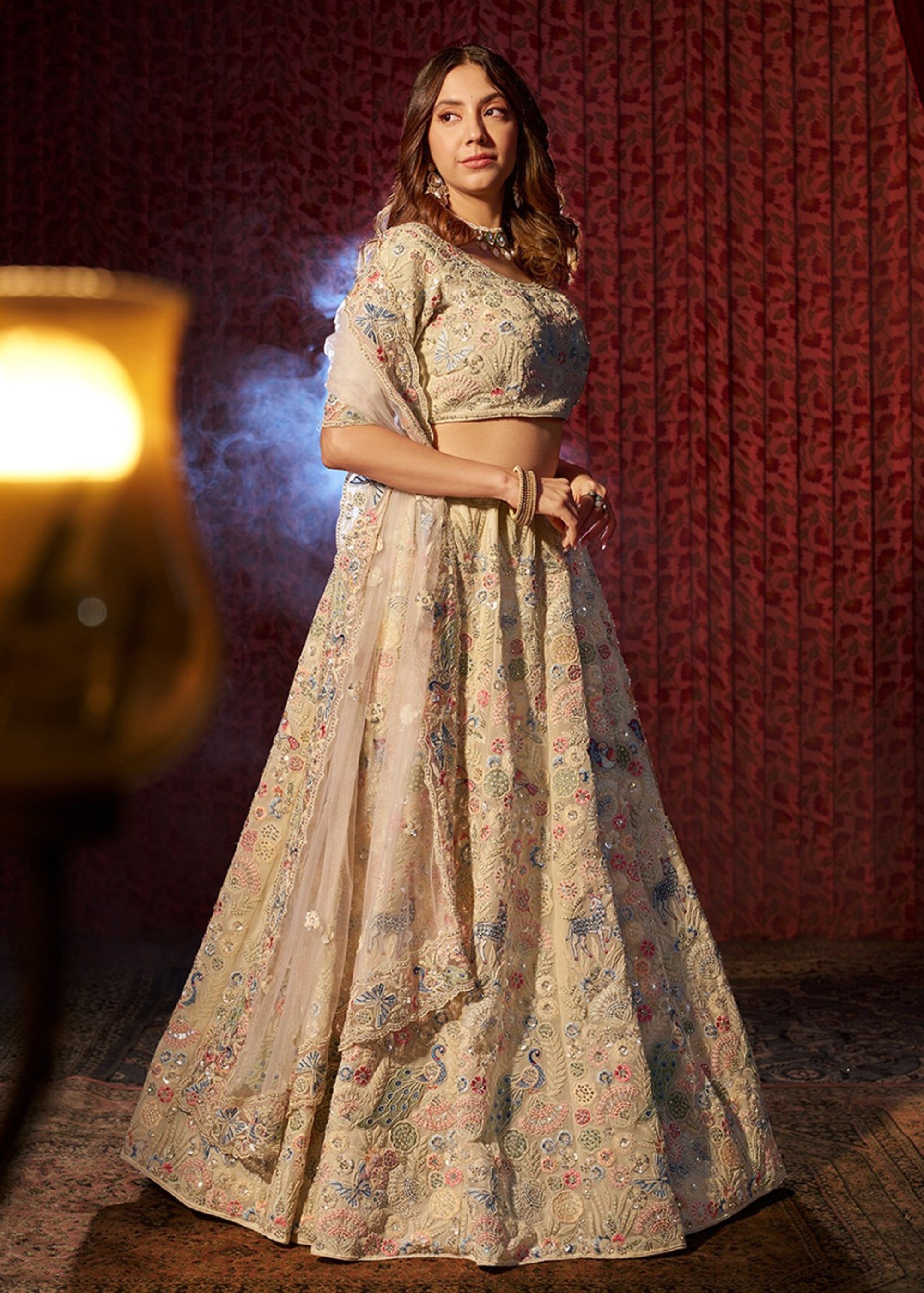 White Dori Sequins Thread work Georgette Lehenga | Ready To Wear - qivii