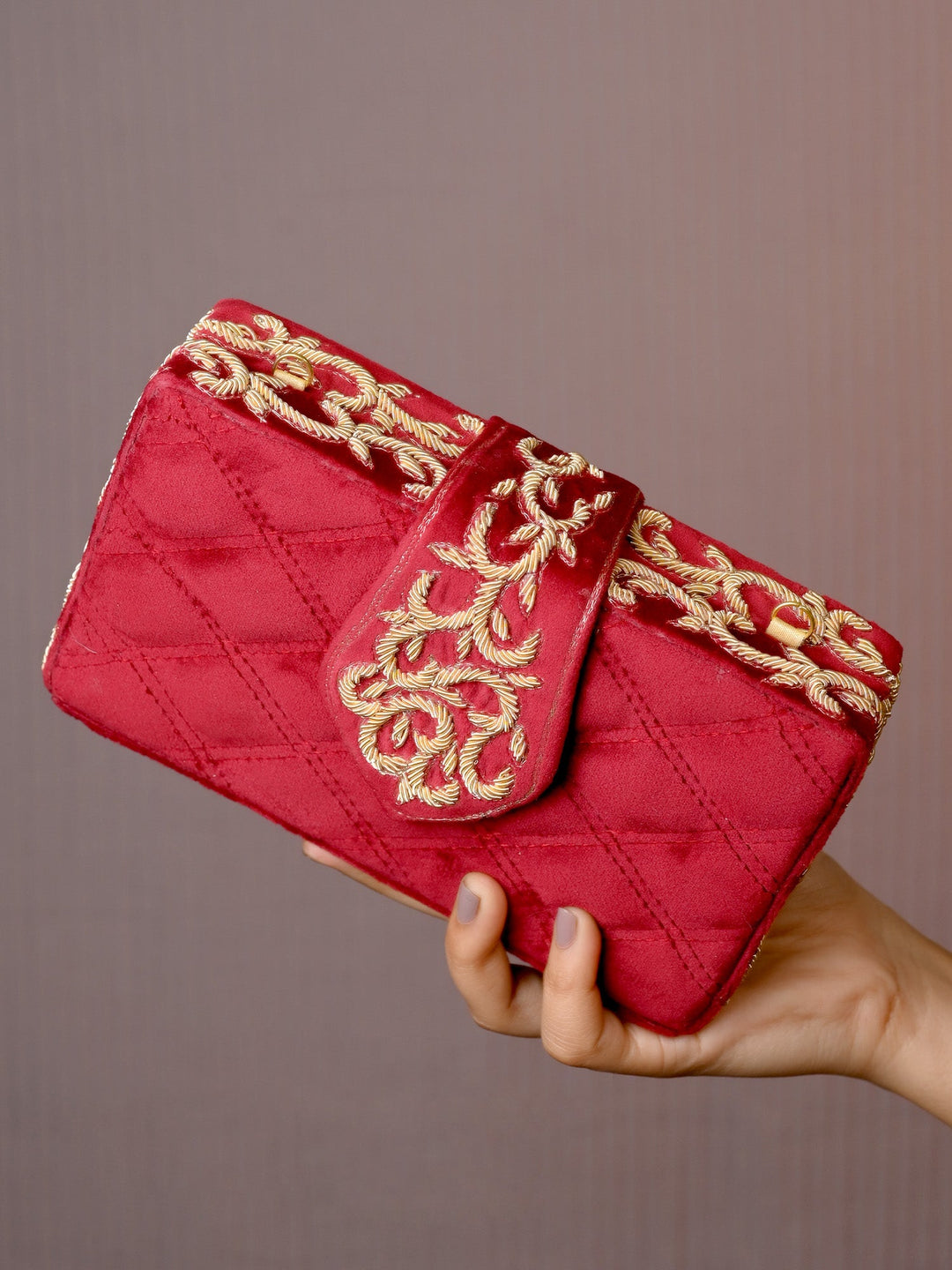 Vinesha Maroon Evening Clutch