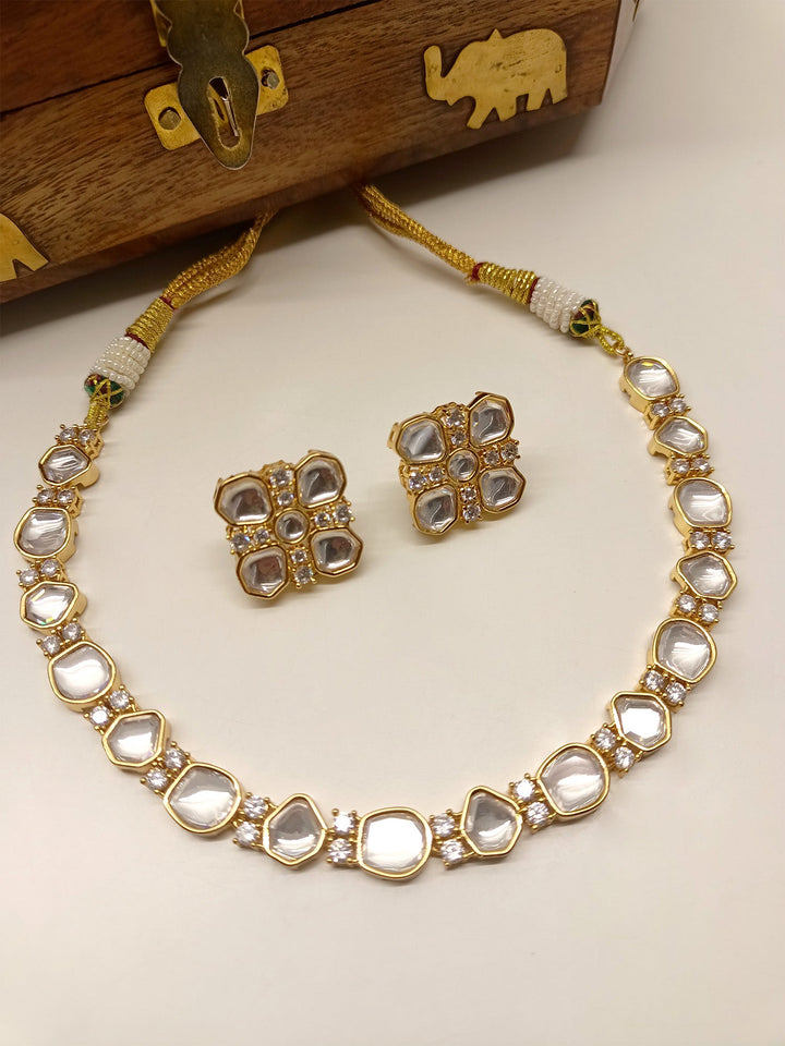 Aniya White Single Layner Kundan Set