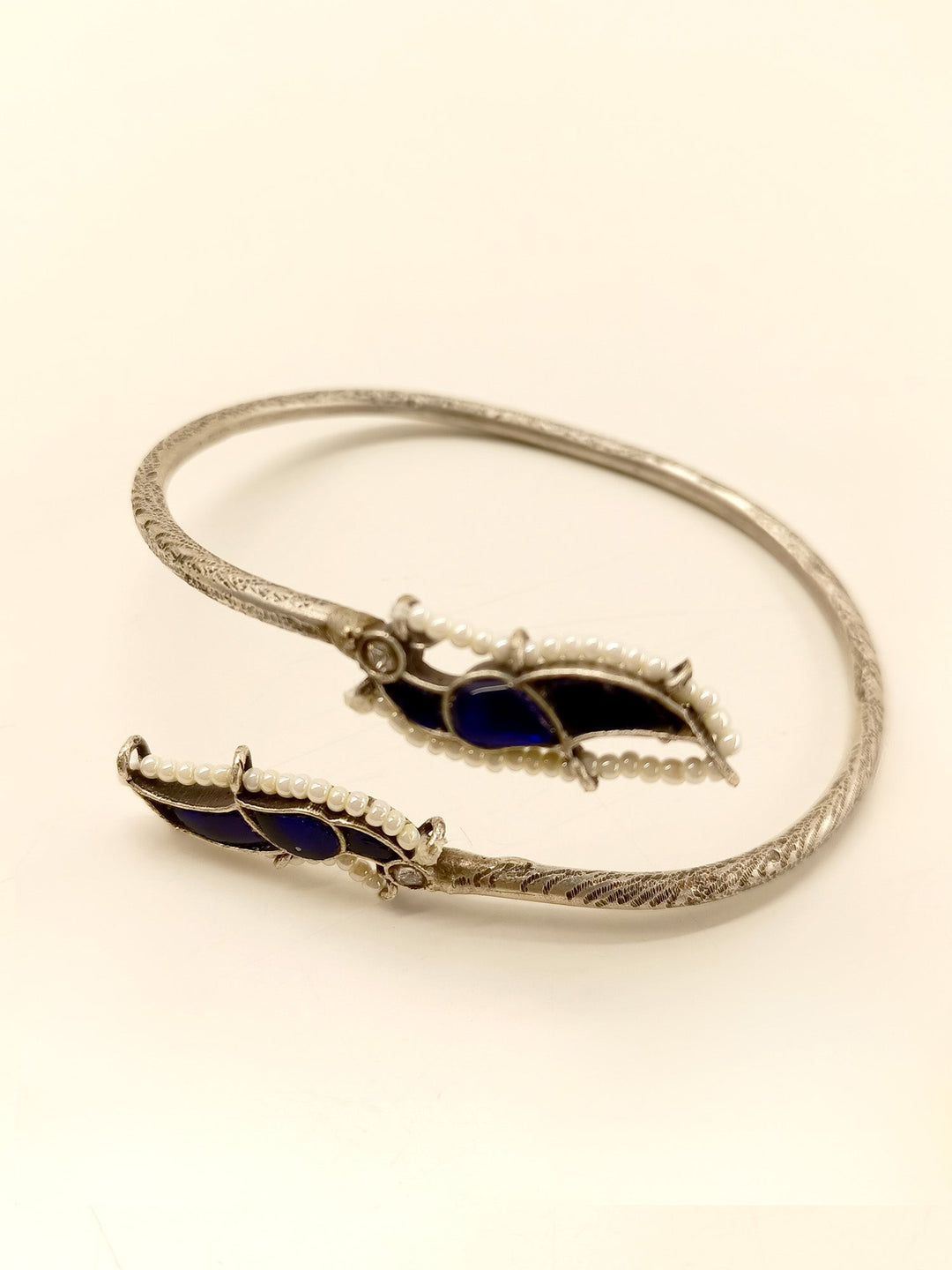 Qiyara Navy Blue Oxidized Silver Kada