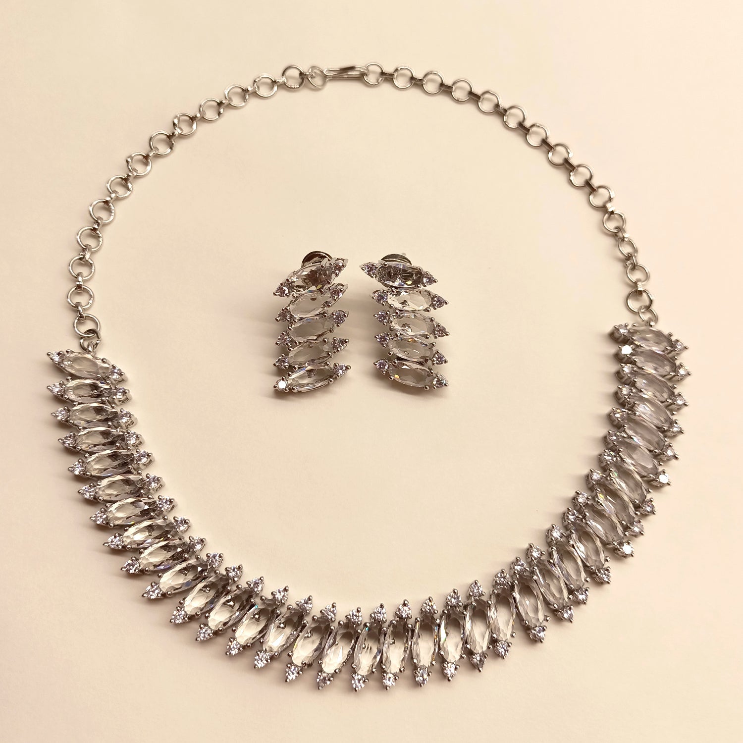 Salma American Diamond Silver Plated Necklace Set - qivii