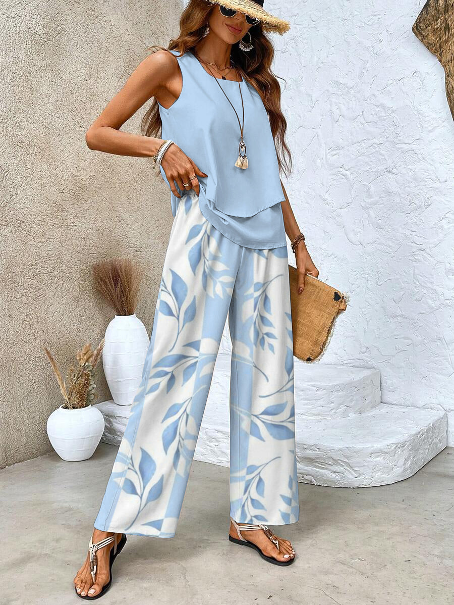 Averie | Elegant Layered Wide Leg Two Piece Summer Set by Qivii