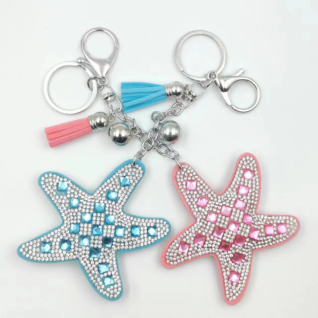 Ounamei Rhinestone Starfish Keychain | Rhinestone Tassel Bag Charm