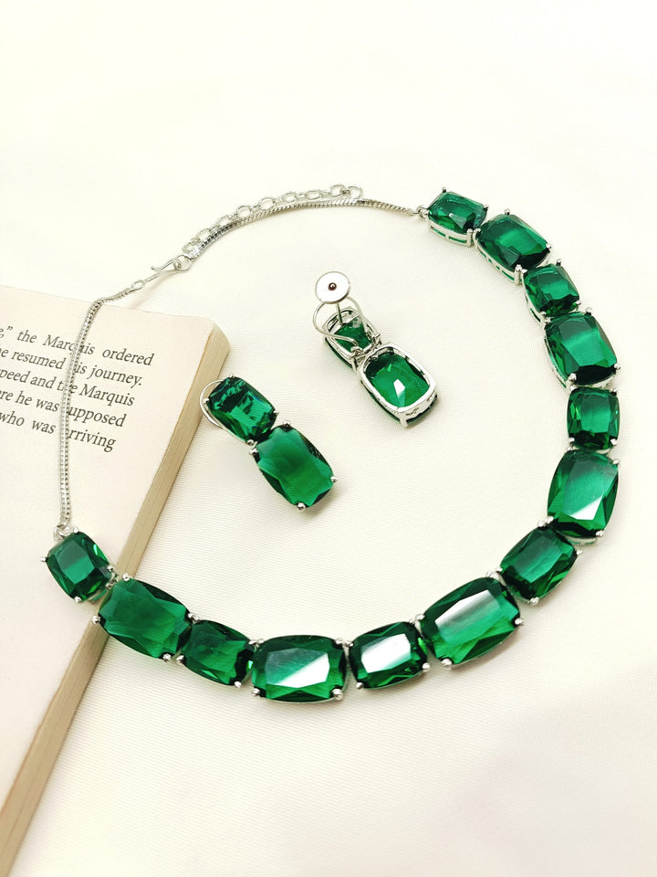 Ishmita Green Swarovski Stone Necklace Set