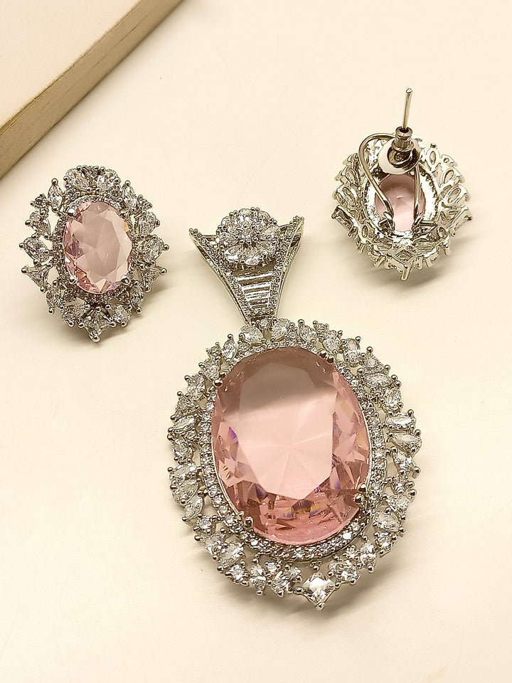 Samayra Pink American Diamond Pendant Set