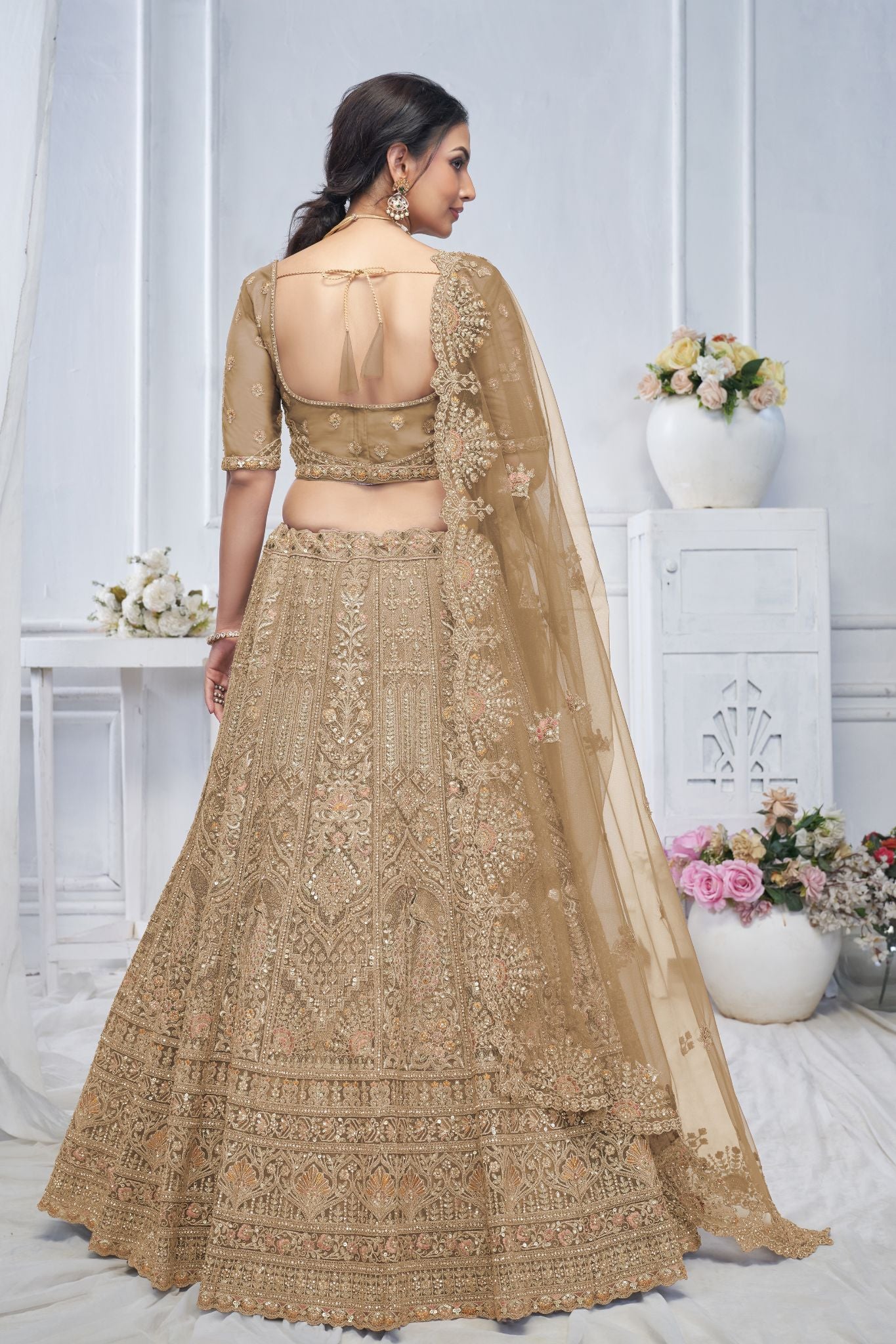 Royal Grandeur Bridal Brown Lehenga - qivii