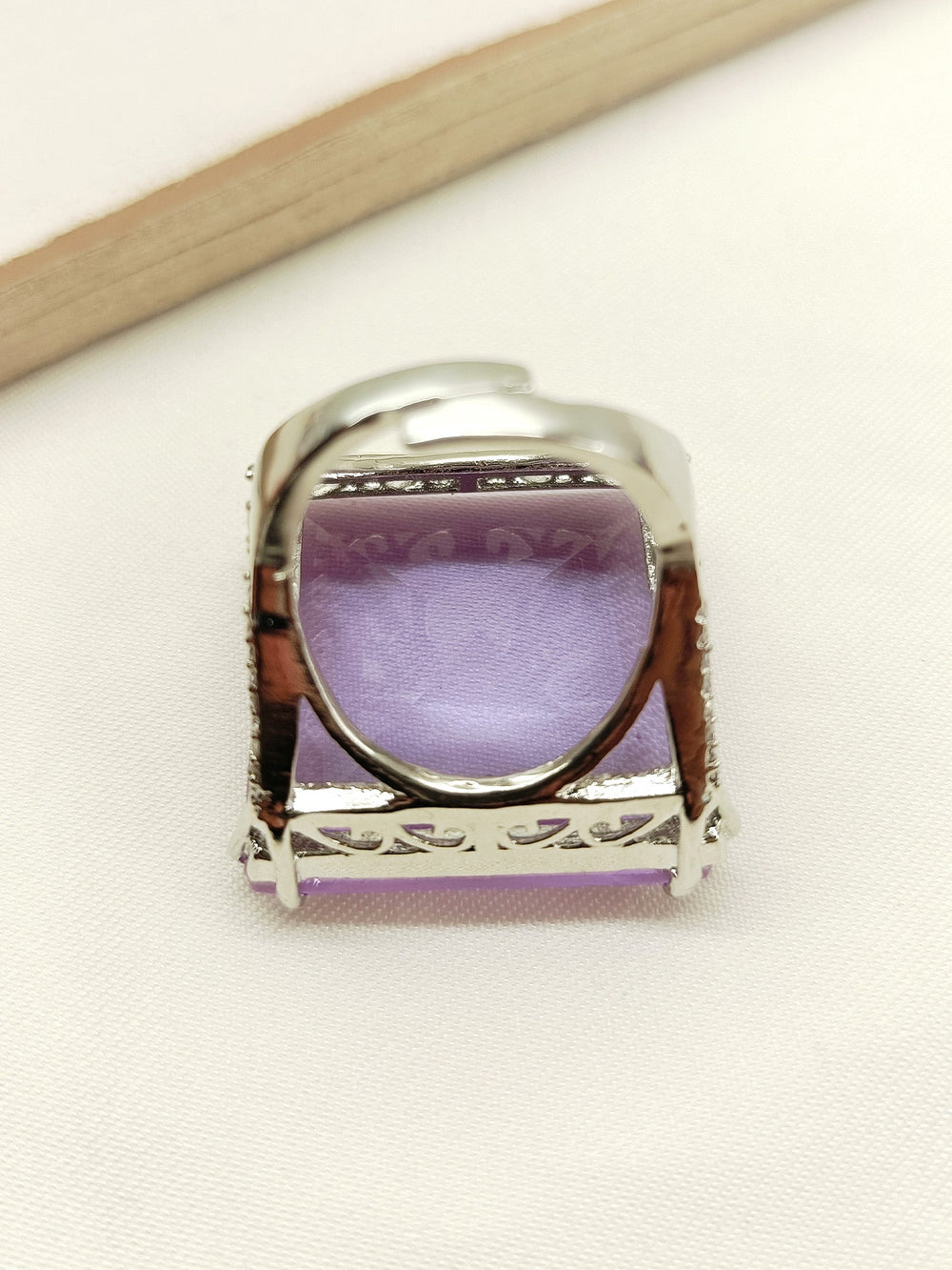  Close-up of Ireland Lavendar American Diamond Finger Ring showing exquisite detail and craftsmanship