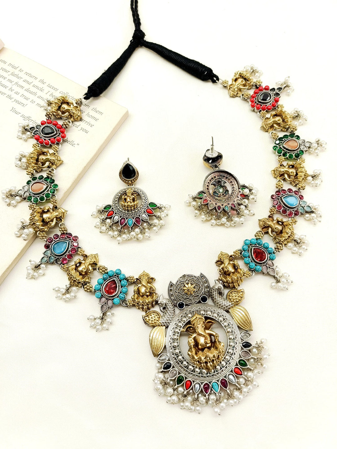 Chitrini Oxidized Ganesh Ji Necklace Set