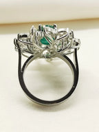 Aadvika Green 92.5 Silver American Diamond Finger Ring