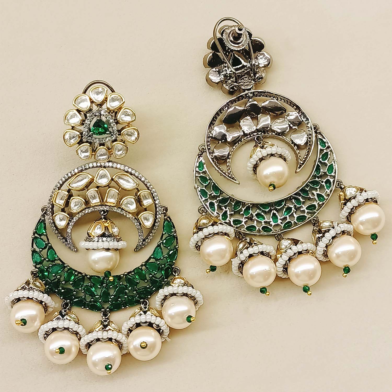 Mishika Green Rhodium Plated Victorian Earrings