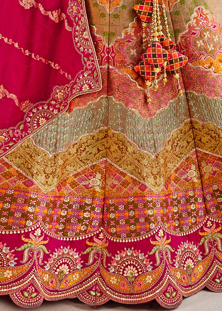 Shades of Pink Banarasi Silk Lehenga Choli with Zarkan, Sequence and Thread Work