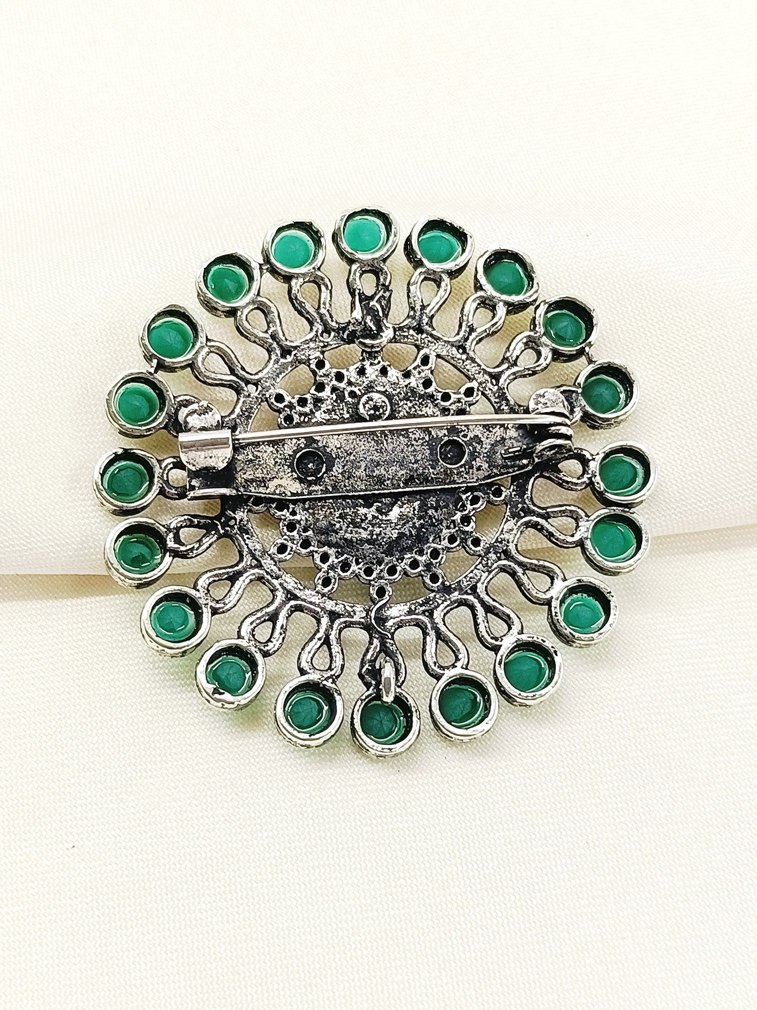 Advaith Green Oxidized Brooch
