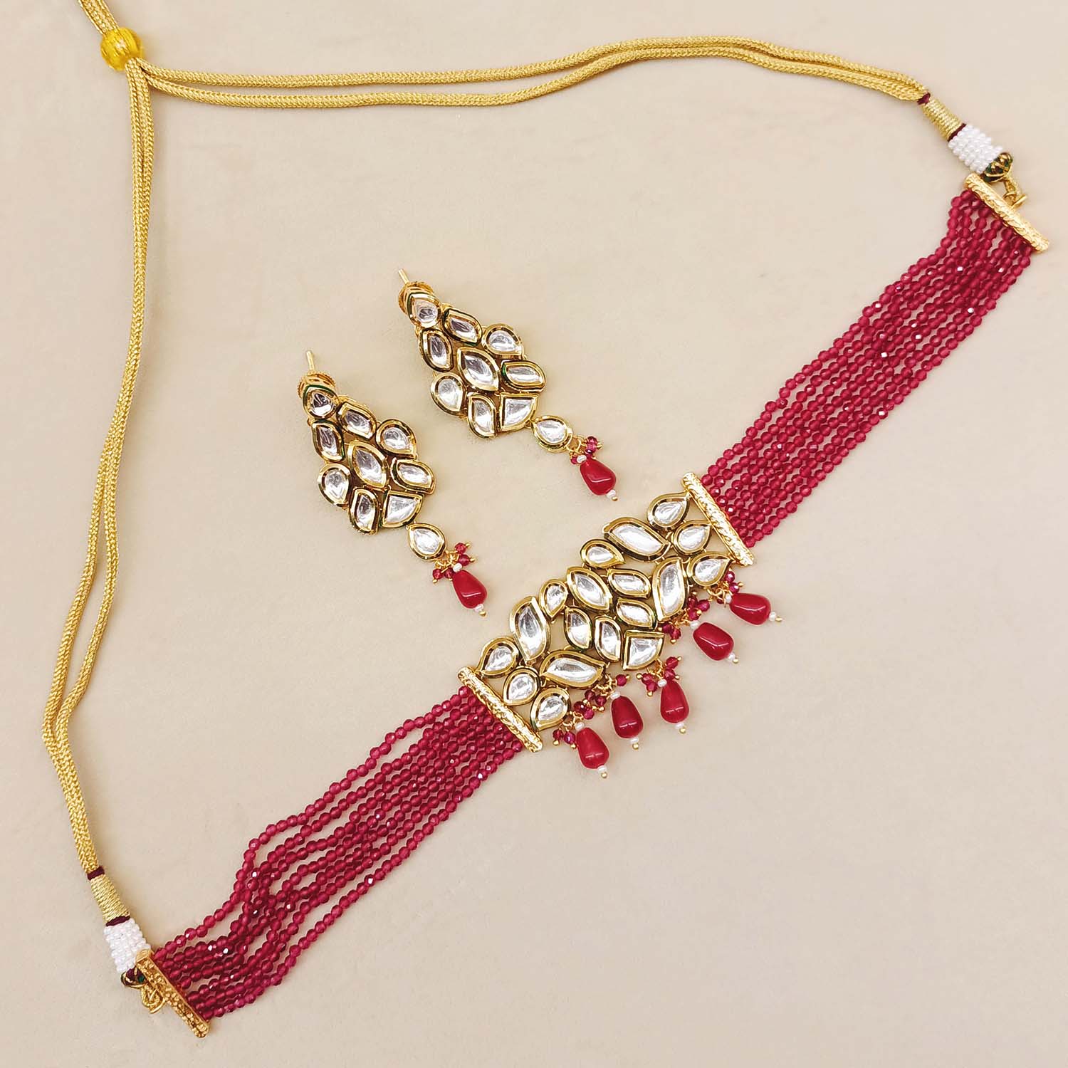 Mumtaaz Kundan Choker With Ruby Beads - qivii