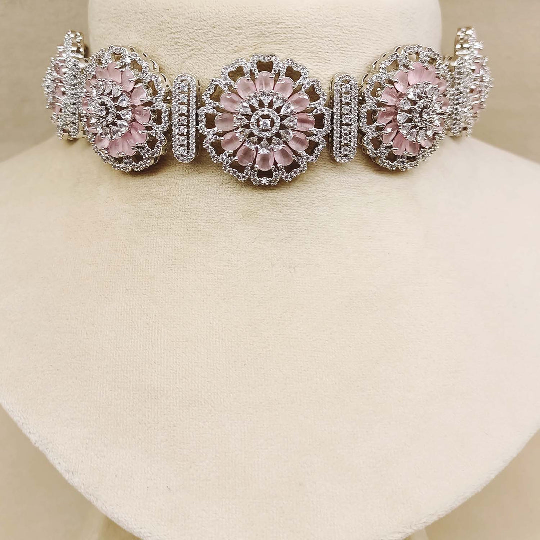 Neeya Baby Pink Diamond Silver Plated Necklace Set