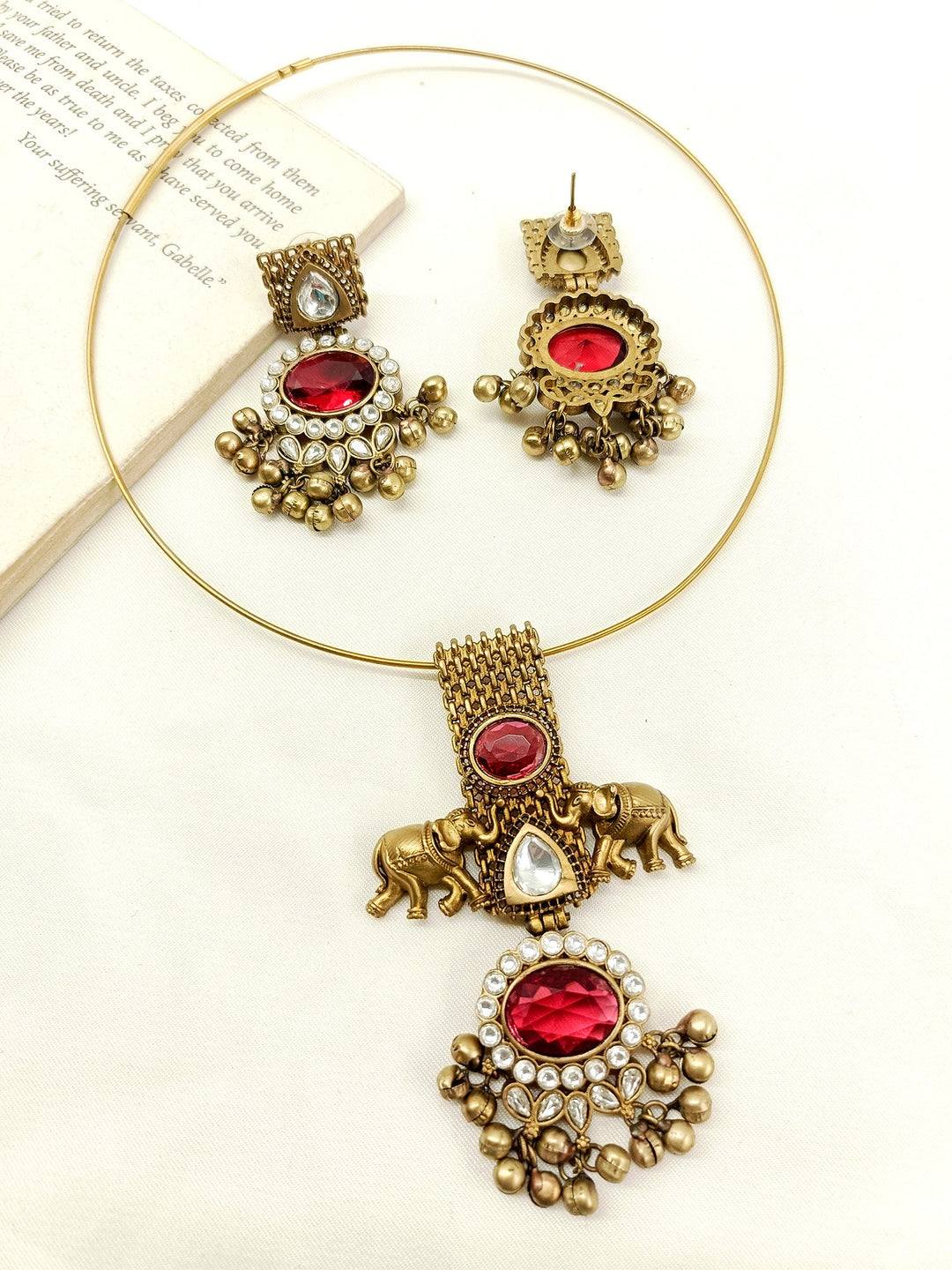 Lavika Maroon Kundan Hasli Style Necklace Set