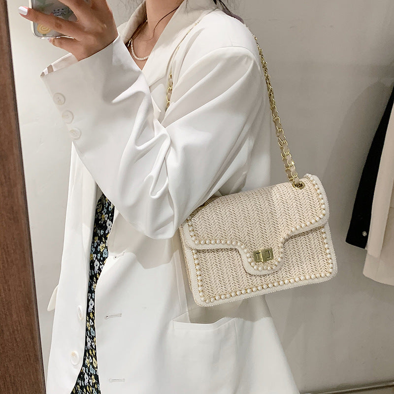 Women's Artisan-Woven Mini Square Bag - Convertible Chain Strap Shoulder Bag ｜Tweed-Textured Luxury for Day to Evening