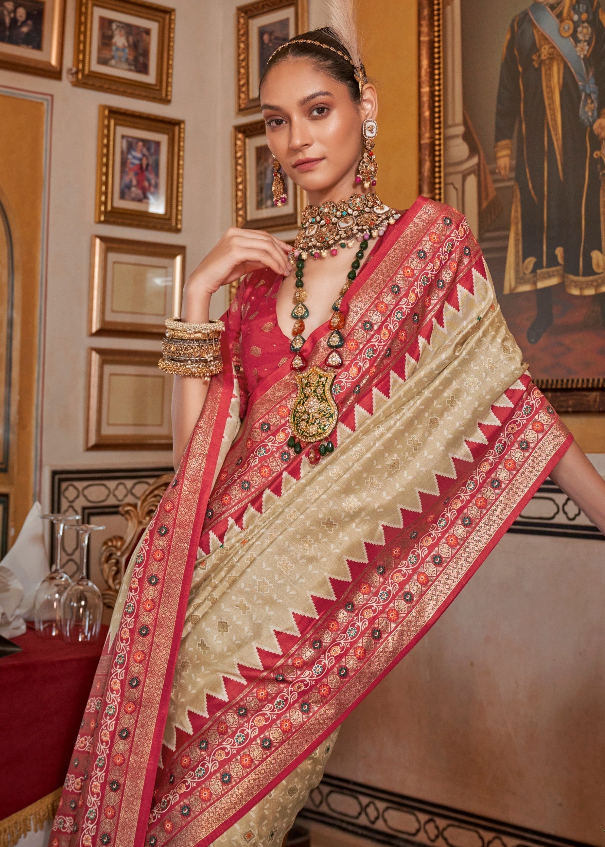 Sand Brown Silk Saree With Traditional Classic Design - qivii