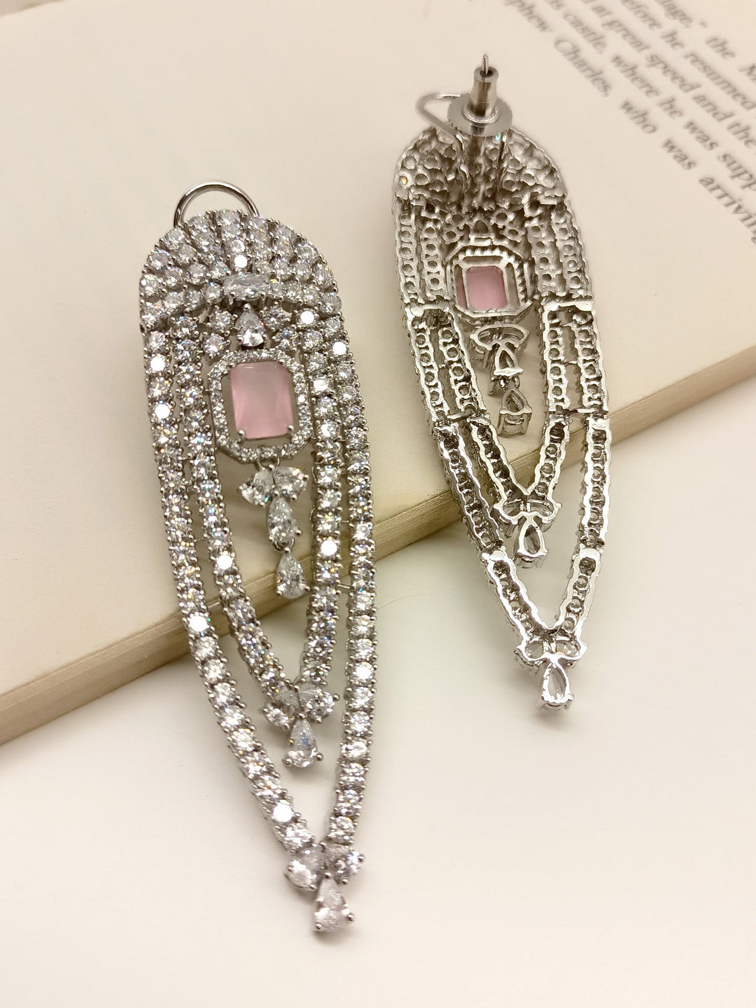 Jael Baby Pink American Diamond Earrings