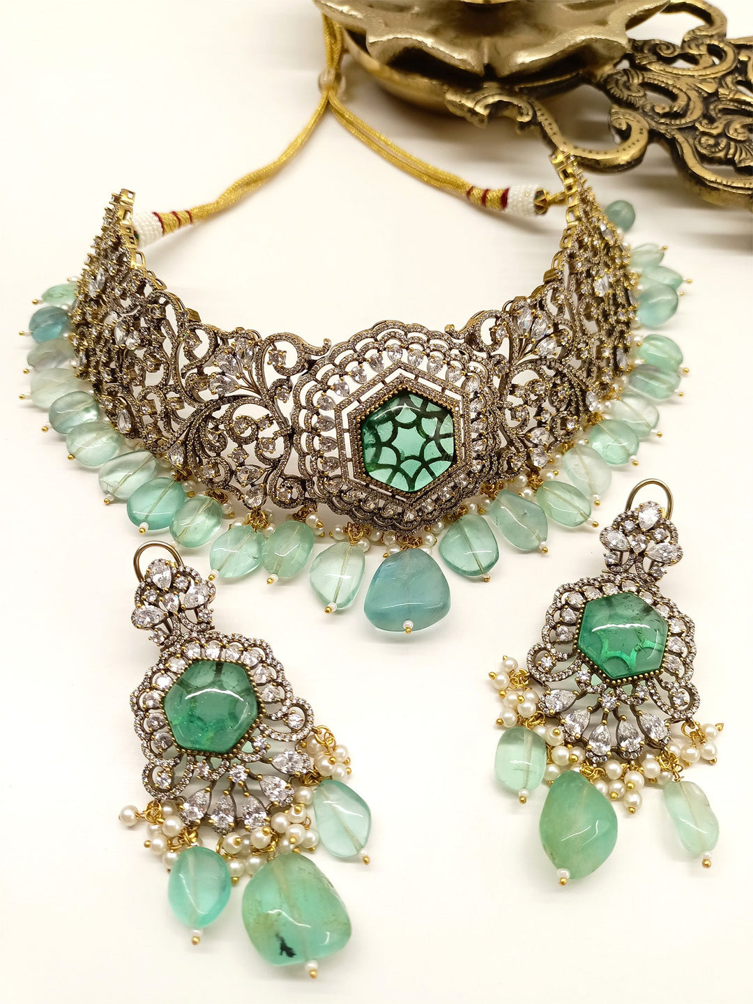 Rajni Mint Green Polki Necklace Set