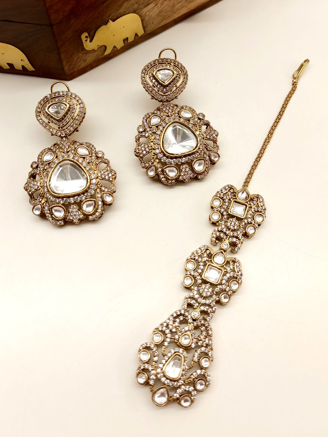 Maitreyi Diamond Polki Earrings With Teeka