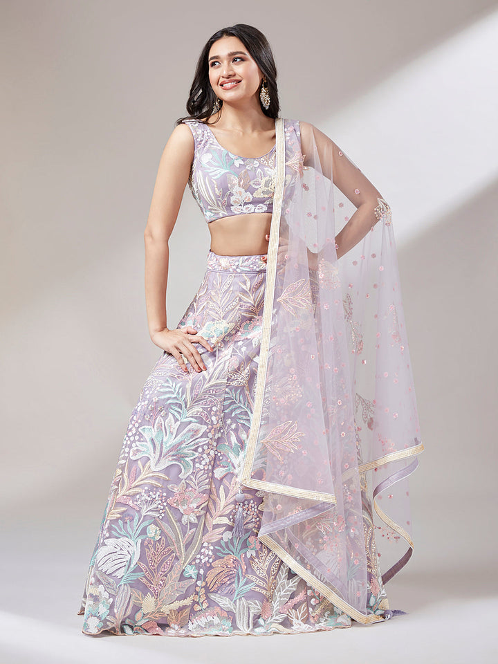 Net Multi-Sequins Work Stitched Lehenga