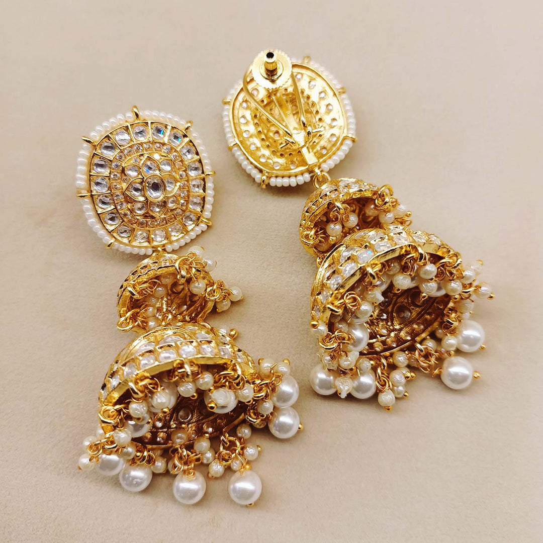 Khushi Off White Gold Plated Kundan Jhumki