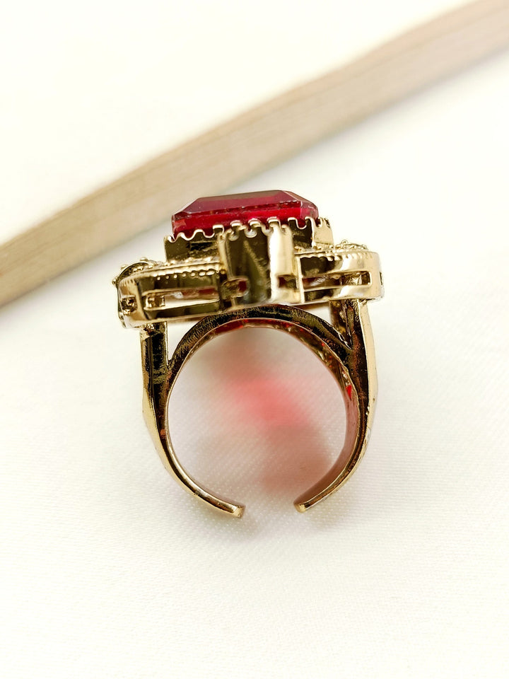 Beautiful Sharanya Ruby Victorian Finger Ring with intricate detailing and stunning gemstone